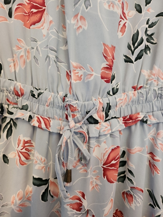 Light Blue Floral Long Sleeve Tie-Waist Dress Size Large Like-new - Picture 6 of 13